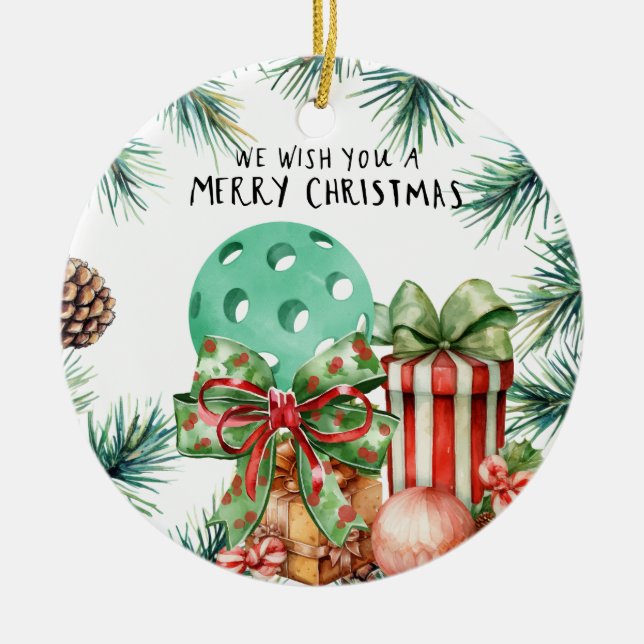 Pickleball with Christmas Frame Ceramic Tree Decoration (Front)