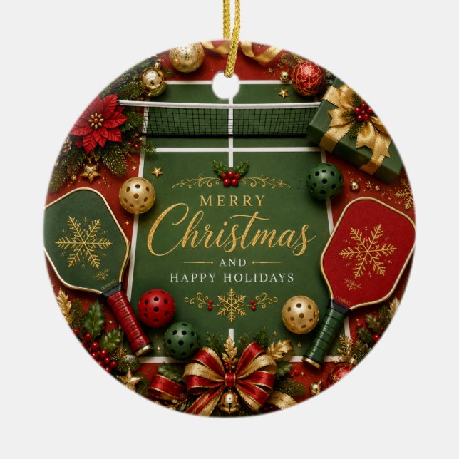 Pickleball with Christmas Frame Ceramic Tree Decoration (Front)