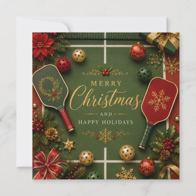 Pickleball with Christmas Frame Holiday Card (Front)