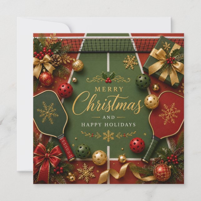 Pickleball with Christmas Frame Holiday Card (Front)
