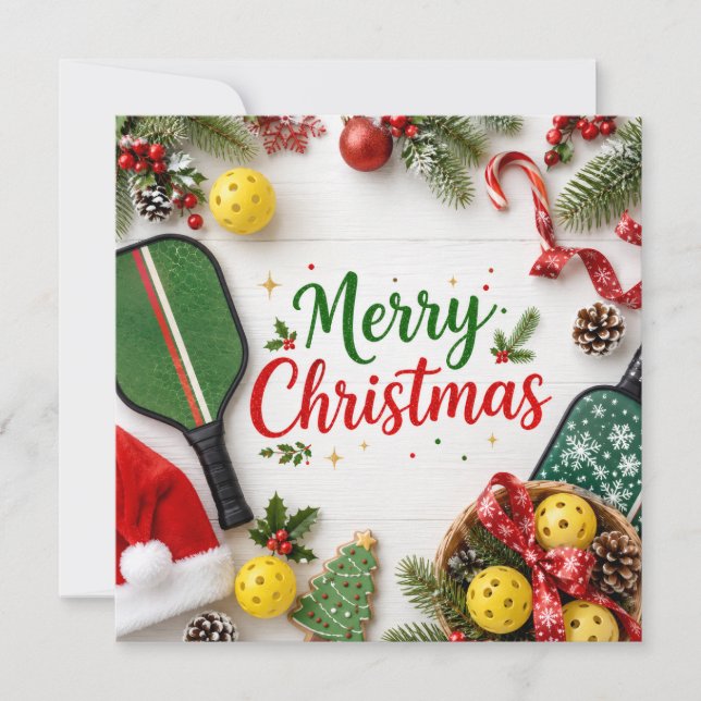 Pickleball with Christmas Frame Holiday Card (Front)