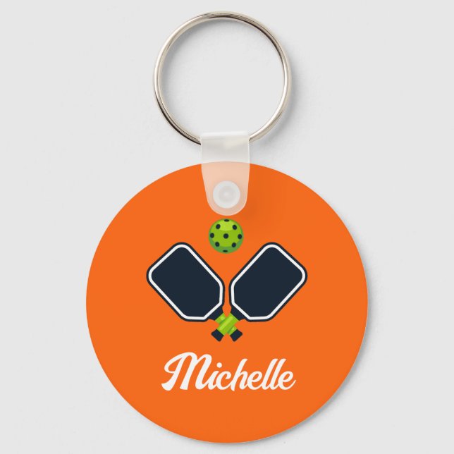 Pickleball with Paddles & Ball Personalised Name Key Ring (Front)