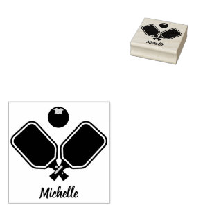 Pickleball with Paddles & Ball Personalised Name Rubber Stamp