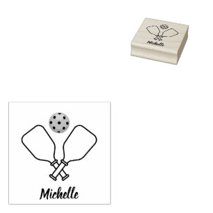 Pickleball with Paddles & Ball Personalized Name Rubber Stamp