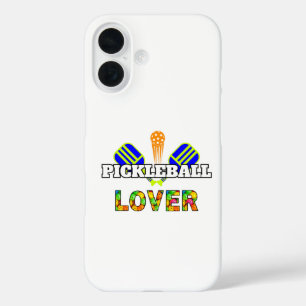 Pickleball Word Crossed Paddles Ball Lover Design iPhone 16 Case