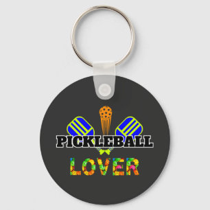 Pickleball Word Crossed Paddles Ball Lover Design Key Ring