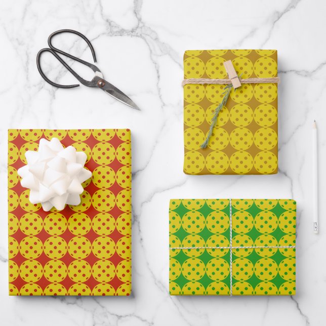 Pickleball Wrapping Paper - 3 Pattern Sheets (Front)