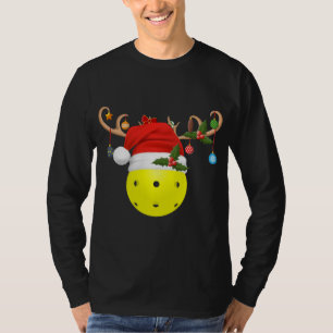 Pickleball Xmas Gift Reindeer Santa Hat Pickleball T-Shirt