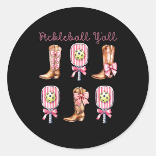 Pickleball y'all western boots and paddle funny classic round sticker