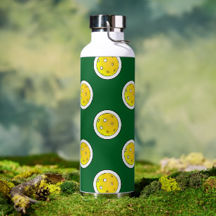 Pickleball Yellow Pickleballs Polka Dots Green Water Bottle