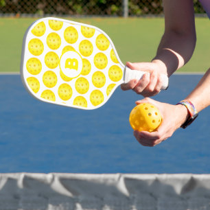Pickleball Yellow White Patterned Monogram Paddle