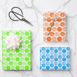 Pickleballs - Green, Orange and Blue on White Wrapping Paper Sheet