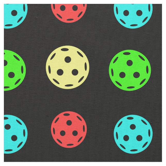 Pickleballs Pattern Black Background Fabric (Close Up)