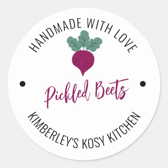 Pickled Beets Handmade with Love Canning Jar Label (Front)