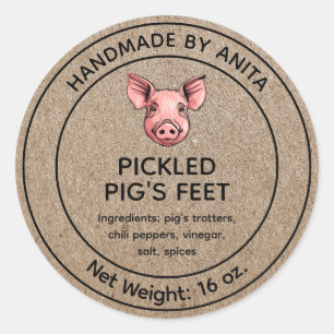 Pickled Pig's Feet Jar Label Kraft Paper Style