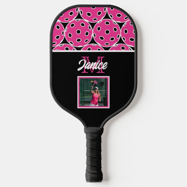 Pickled Pink Monogram Photo Pickleball Paddle (Front)