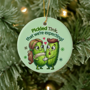 Pickled Tink That We're Expecting Pickle Couple Ceramic Tree Decoration