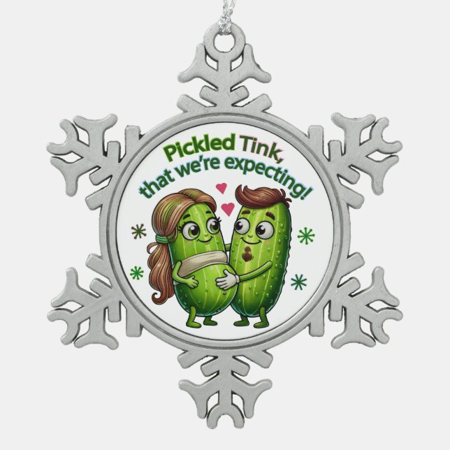 Pickled Tink That We're Expecting Pickle Couple Snowflake Pewter Christmas Ornament (Front)
