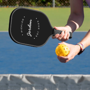Pickler name year Black White Personalised Pickleball Paddle