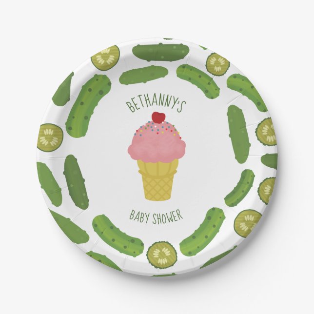 Pickles and Ice Cream Girl Baby Shower Paper Plate (Front)