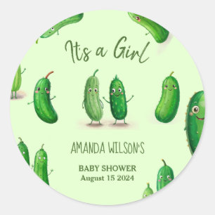 Pickles Cucumber Green Whimsical Baby Shower Classic Round Sticker