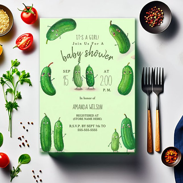 Pickles Cucumber Green Whimsical Baby Shower Invitation (Creator Uploaded)