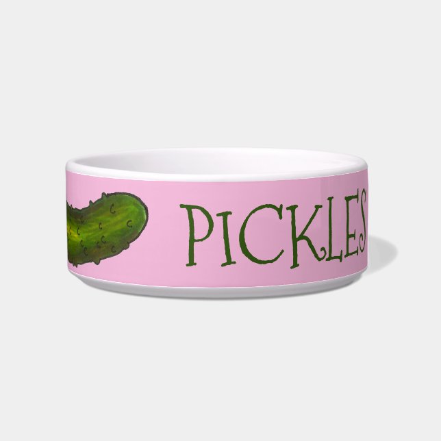Pickles Dog Green Dill Pickle Personalised Pink Bowl (Right)