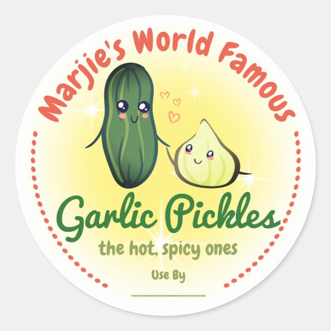 pickles garlic pickled personalised home canning classic round sticker (Front)
