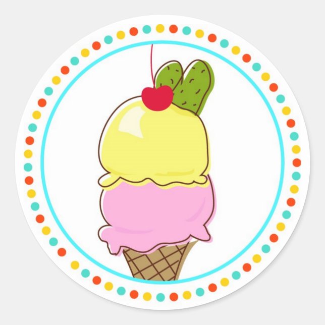Pickles & Ice Cream, Dotted Border Classic Round Sticker (Front)