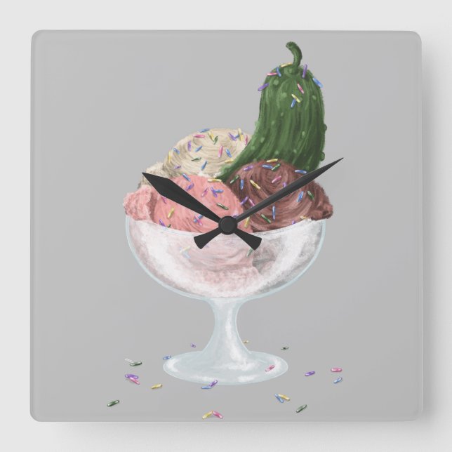 Pickles n Ice Cream Square Wall Clock (Front)