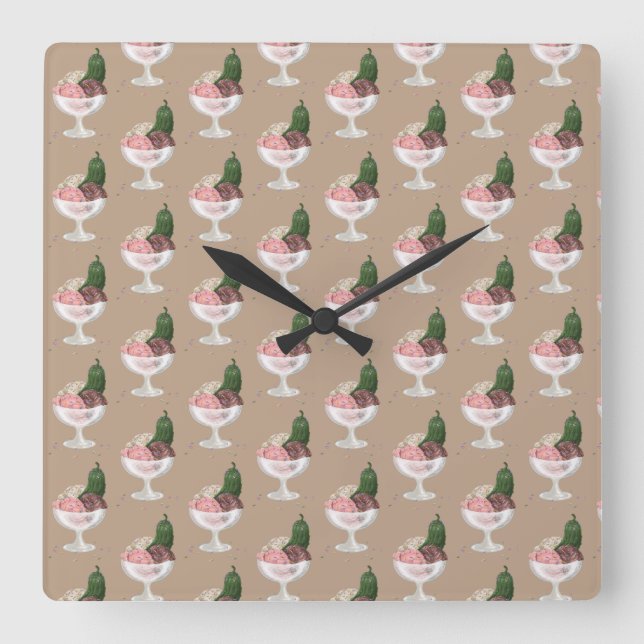 Pickles n Ice Cream Square Wall Clock (Front)