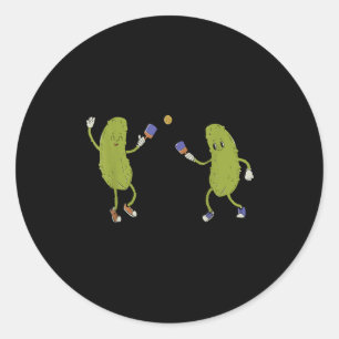 Pickles playing pickleball funny pickleball player classic round sticker