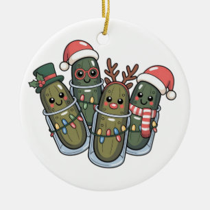 Pickles with Reindeer Horns Santa Pickle Lovers   Ceramic Tree Decoration