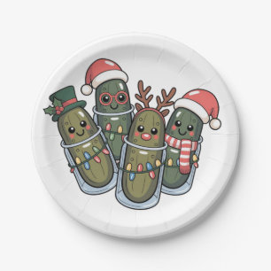 Pickles with Reindeer Horns Santa Pickle Lovers Paper Plate