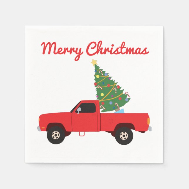 Pickup Truck Christmas Tree Napkin (Front)