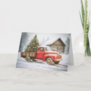 Pickup truck tree with Christmas tree Holiday Card