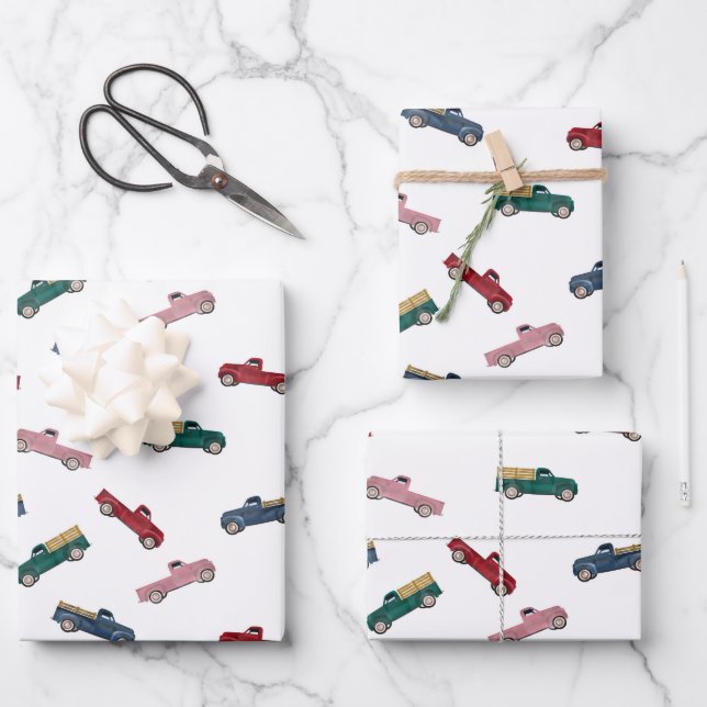 Pickup Trucks Cute Vehicles Car Transportation  Wrapping Paper Sheet (Front)