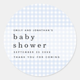 Picnic Baby Shower Names Blue Gingham Classic Round Sticker