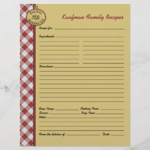 Picnic Barbecue Red Chequered Custom Recipe Page