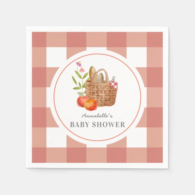 Picnic Basket Red GIngham Baby Shower Napkin (Front)