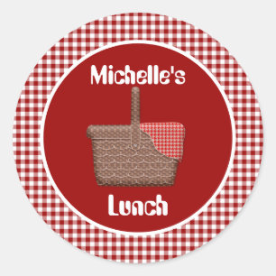 Picnic Basket Red Plaid Personalised Lunch Classic Round Sticker