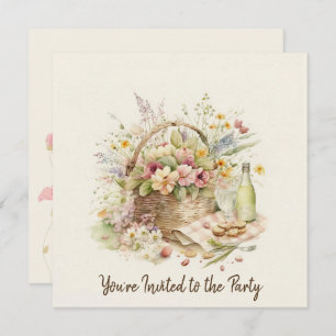 Picnic Basket with Wine Bottle Birthday Party Invitation