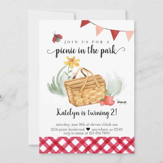Picnic Birthday Invitation for Girl (Front)