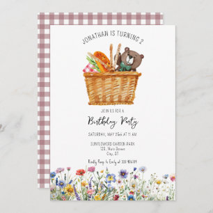 Picnic Birthday Invitation pink Gingham spring