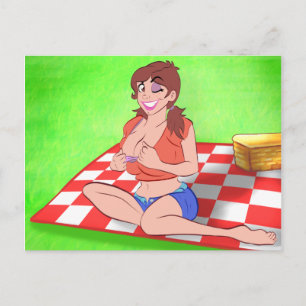 Picnic Cartoon Pin-Up Postcard