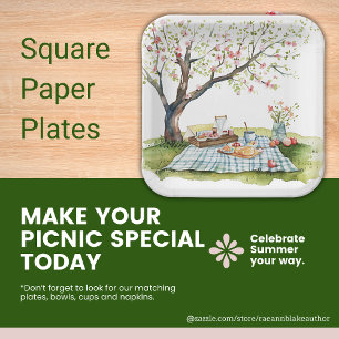 Picnic Design Square Paper Plates