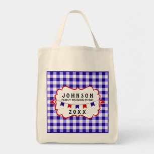 Picnic Family Reunion Blue Chequered • Barbecue Tote Bag