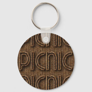 Picnic Funny Wicker Style Typography Brown Key Ring