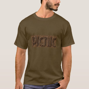 Picnic Funny Wicker Style Typography Brown T-Shirt