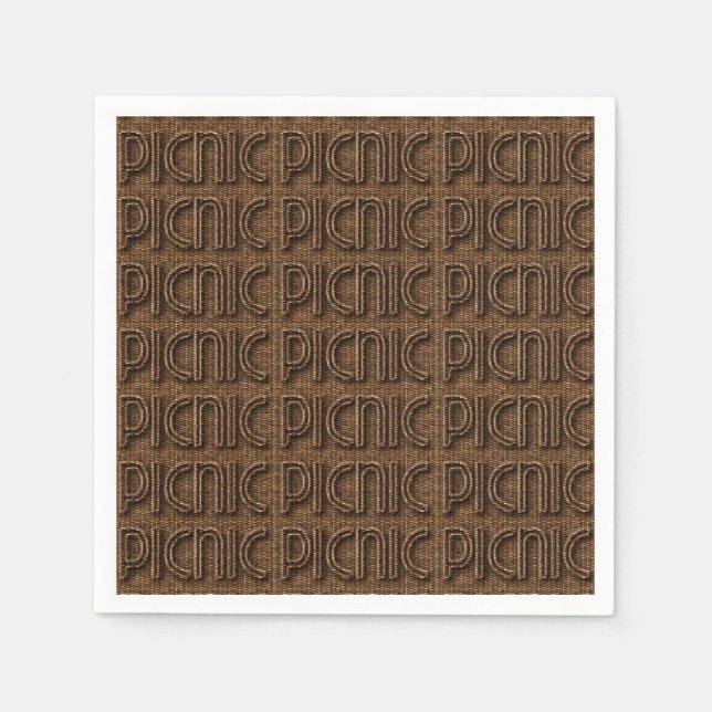 Picnic Funny Wicker Typography Paper Party Napkins (Front)